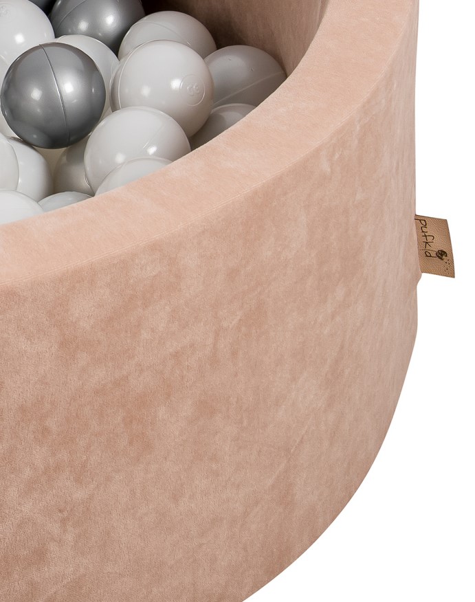 Piscina rotunda pentru copii, cu 200 mingi Grey, D90 x H30 cm, velur roz